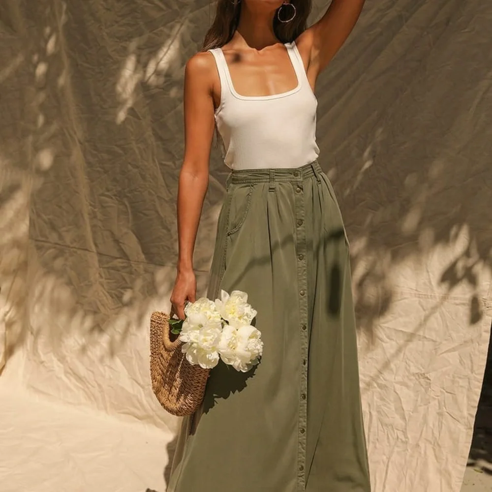 pistola Olive Green Maxi Skirt - Picture 3 of 3